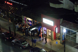 Students line up outside the Orange Crate Brewing Co., known as Lucy's among students, on a Friday night last year.